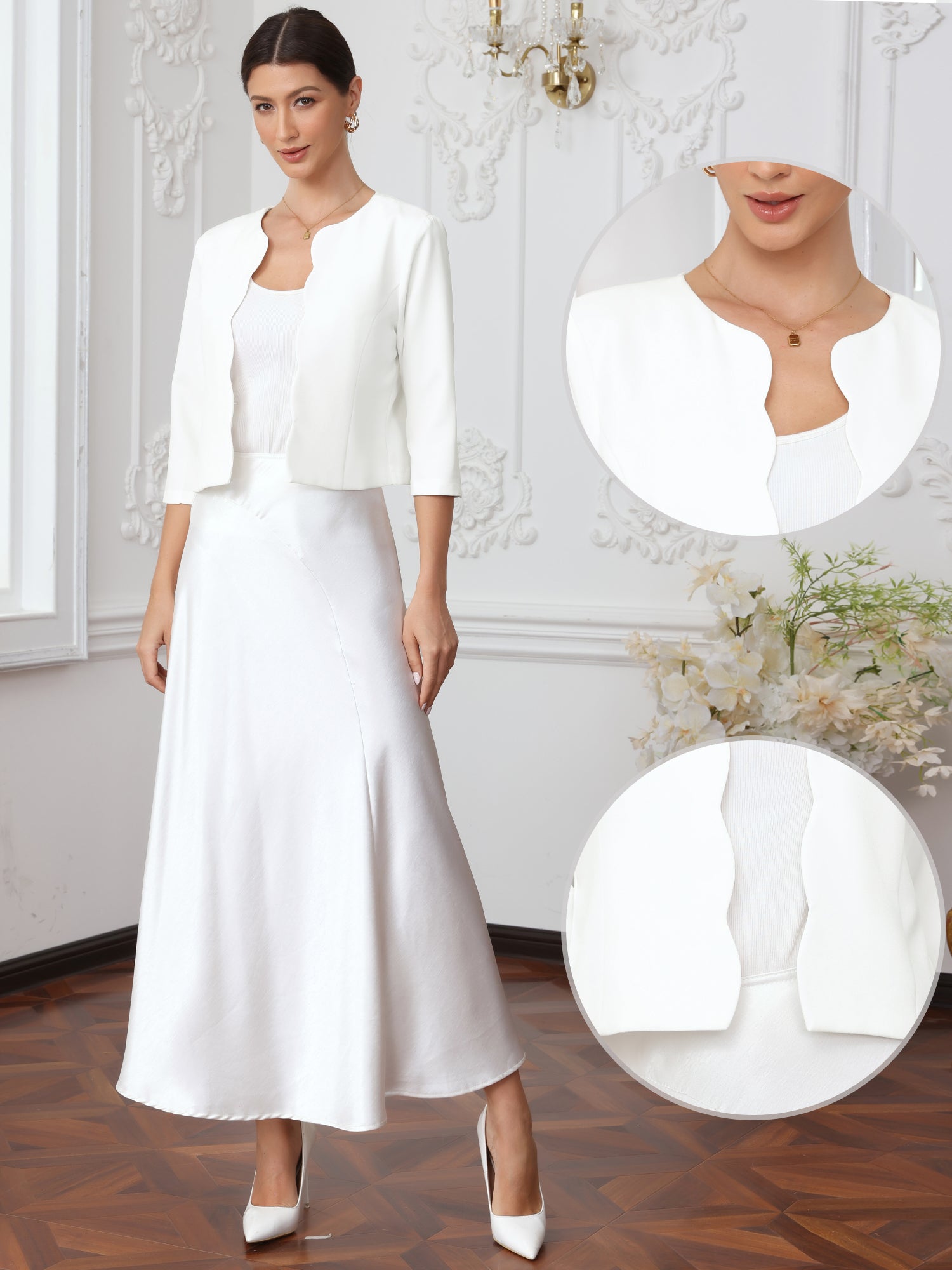 Open Front 3/4 Sleeve Cropped Work Office Jackets
