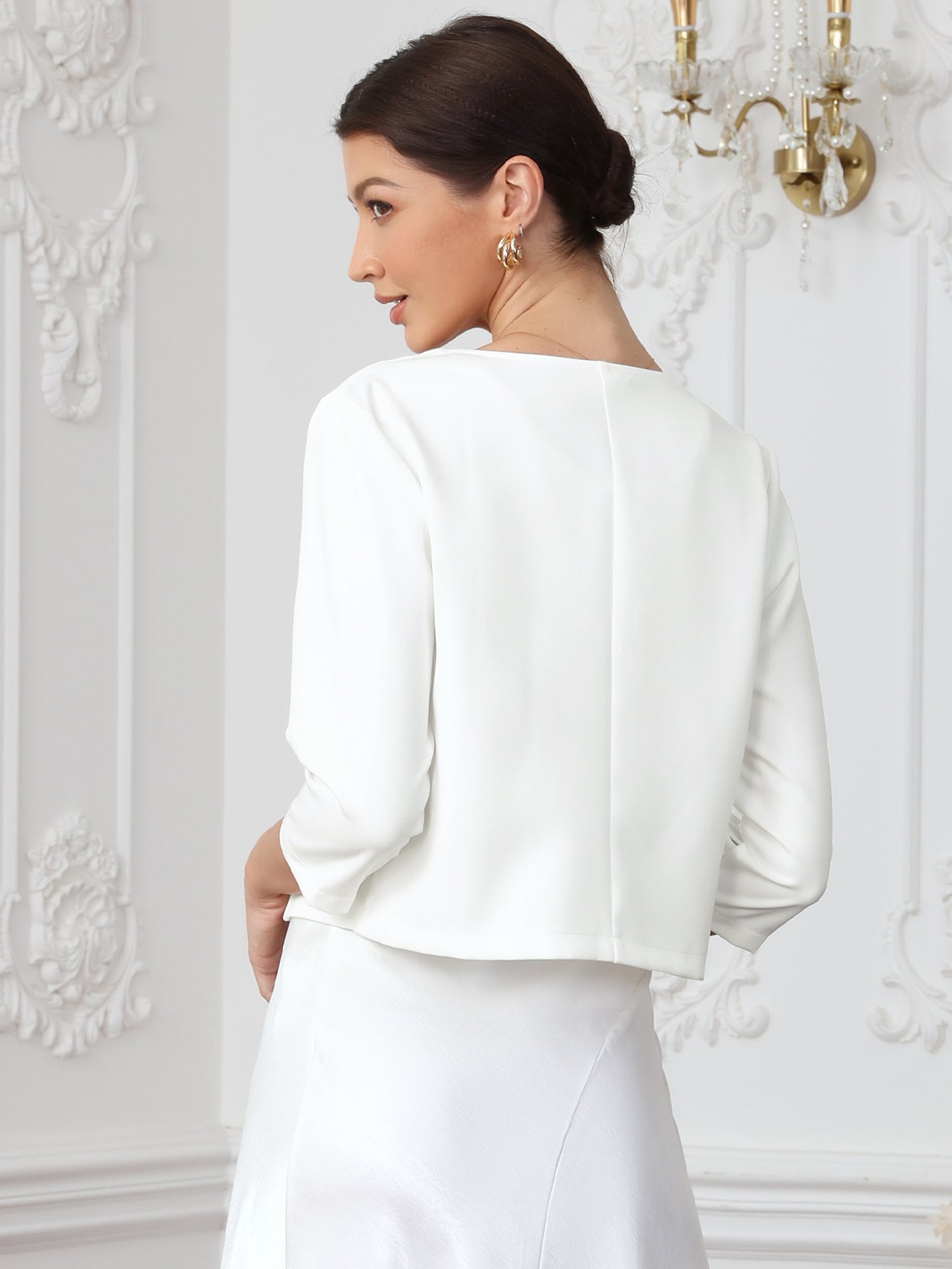 Open Front 3/4 Sleeve Cropped Work Office Jackets