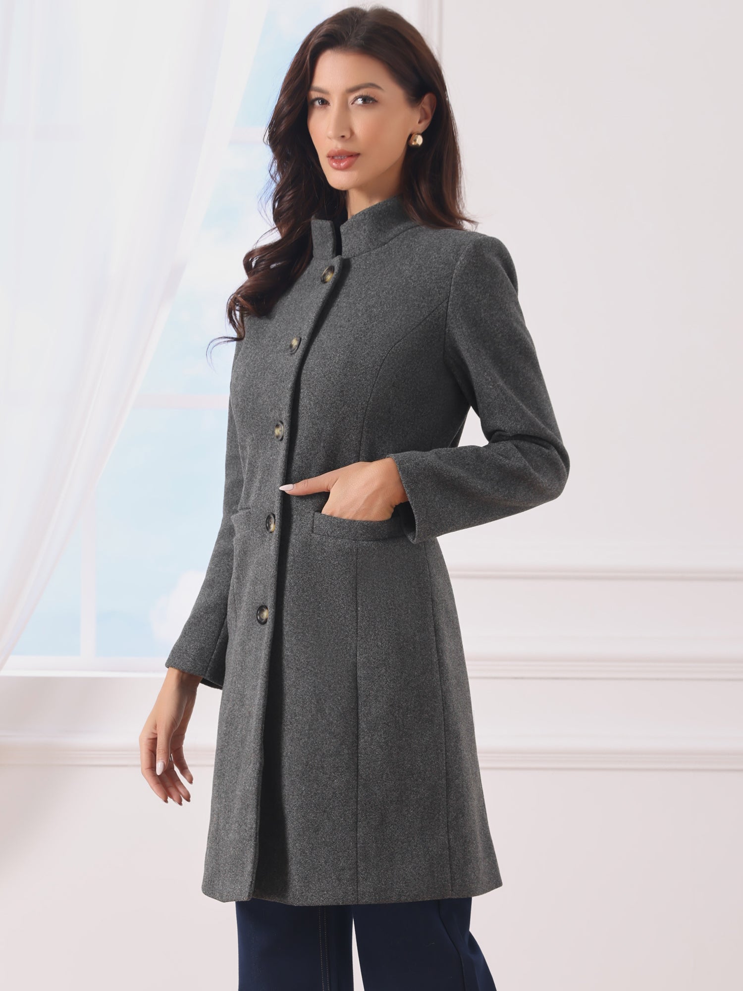 Stand Collar Single Breasted Mid-Long Overcoat