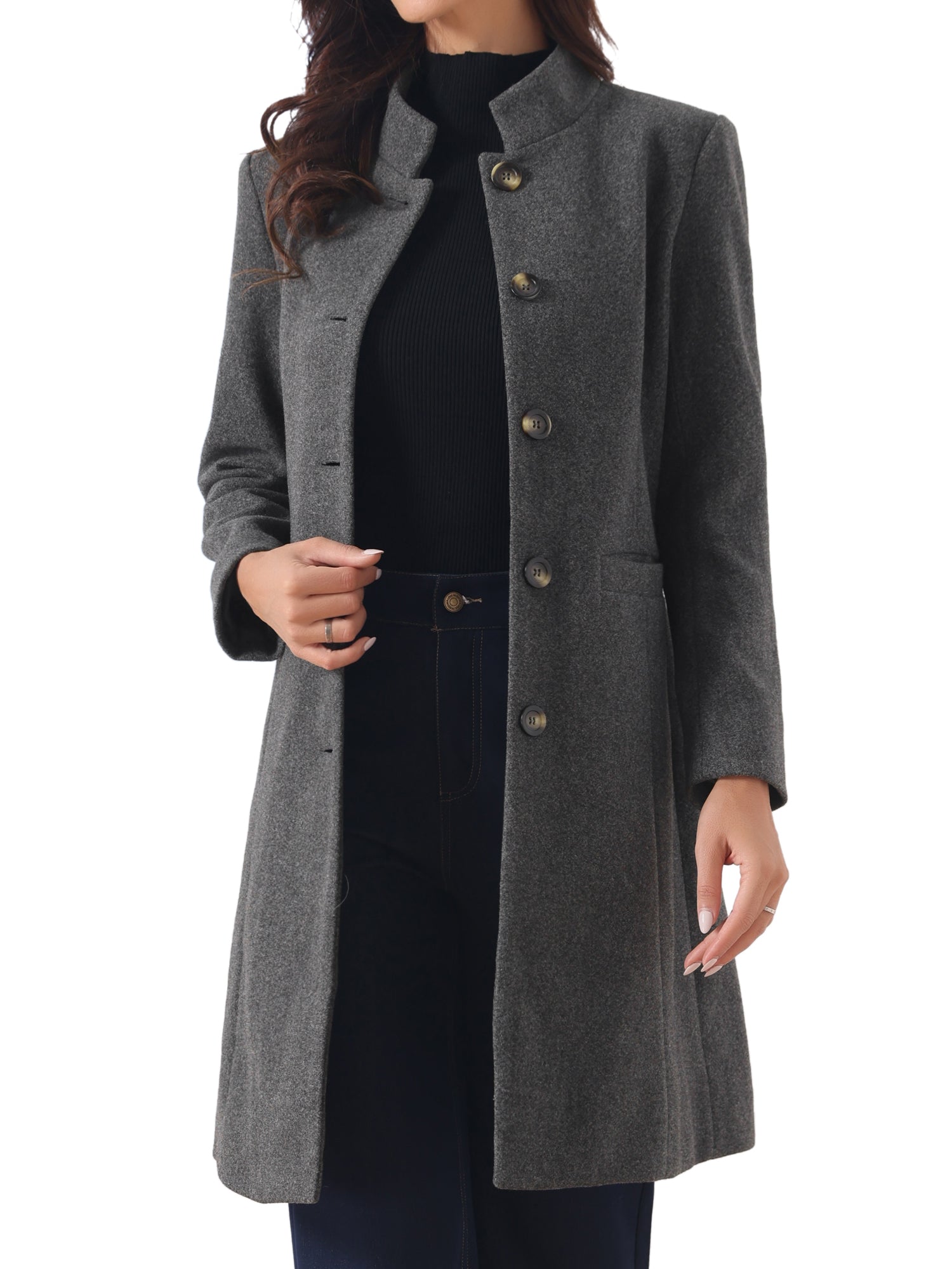 Stand Collar Single Breasted Mid-Long Overcoat