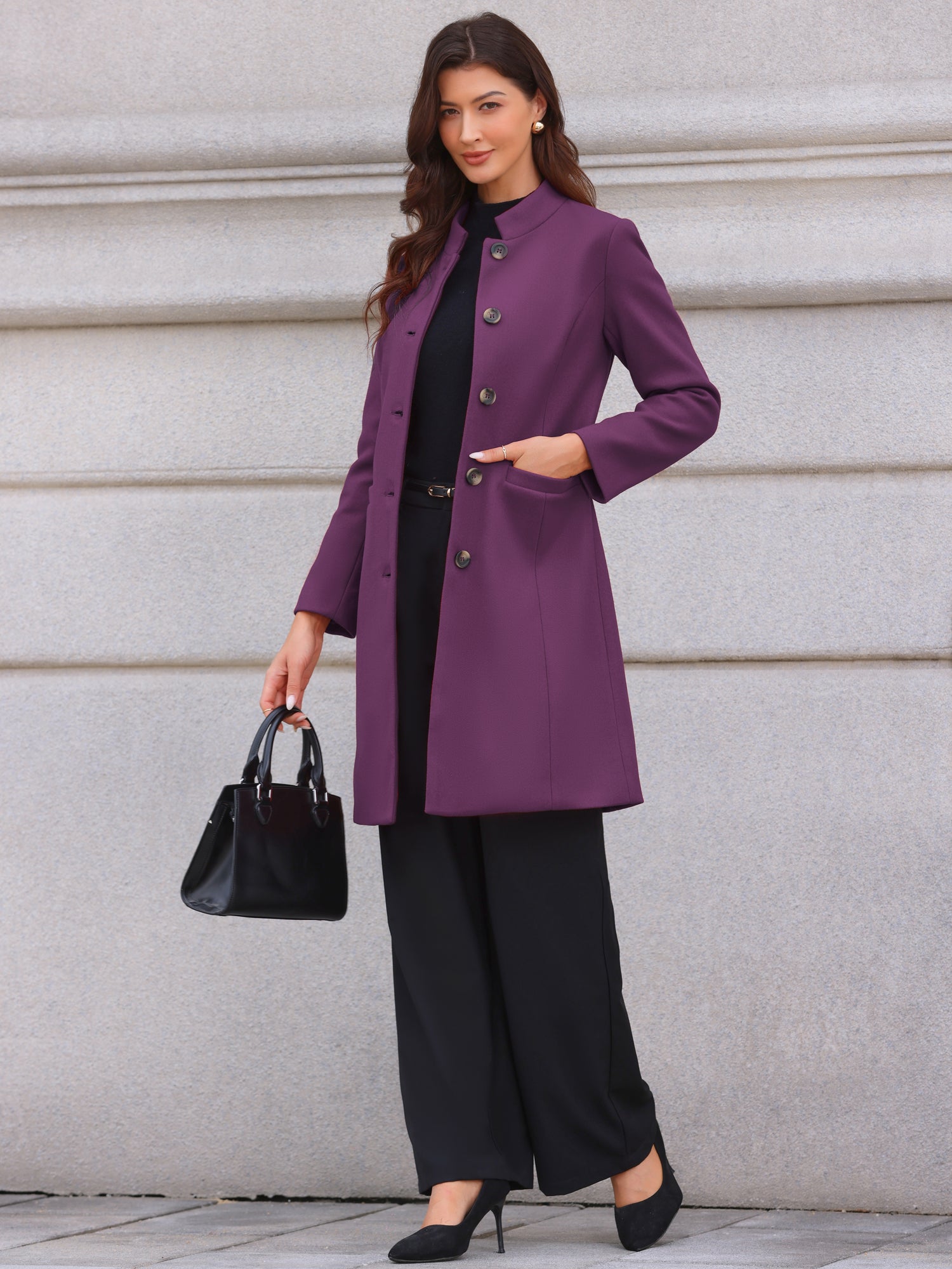 Stand Collar Single Breasted Mid-Long Overcoat