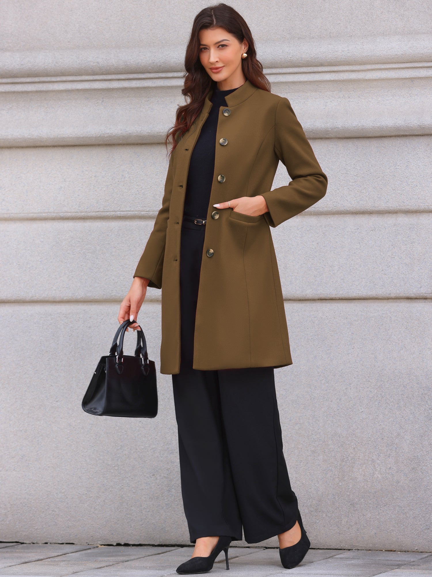 Stand Collar Single Breasted Mid-Long Overcoat