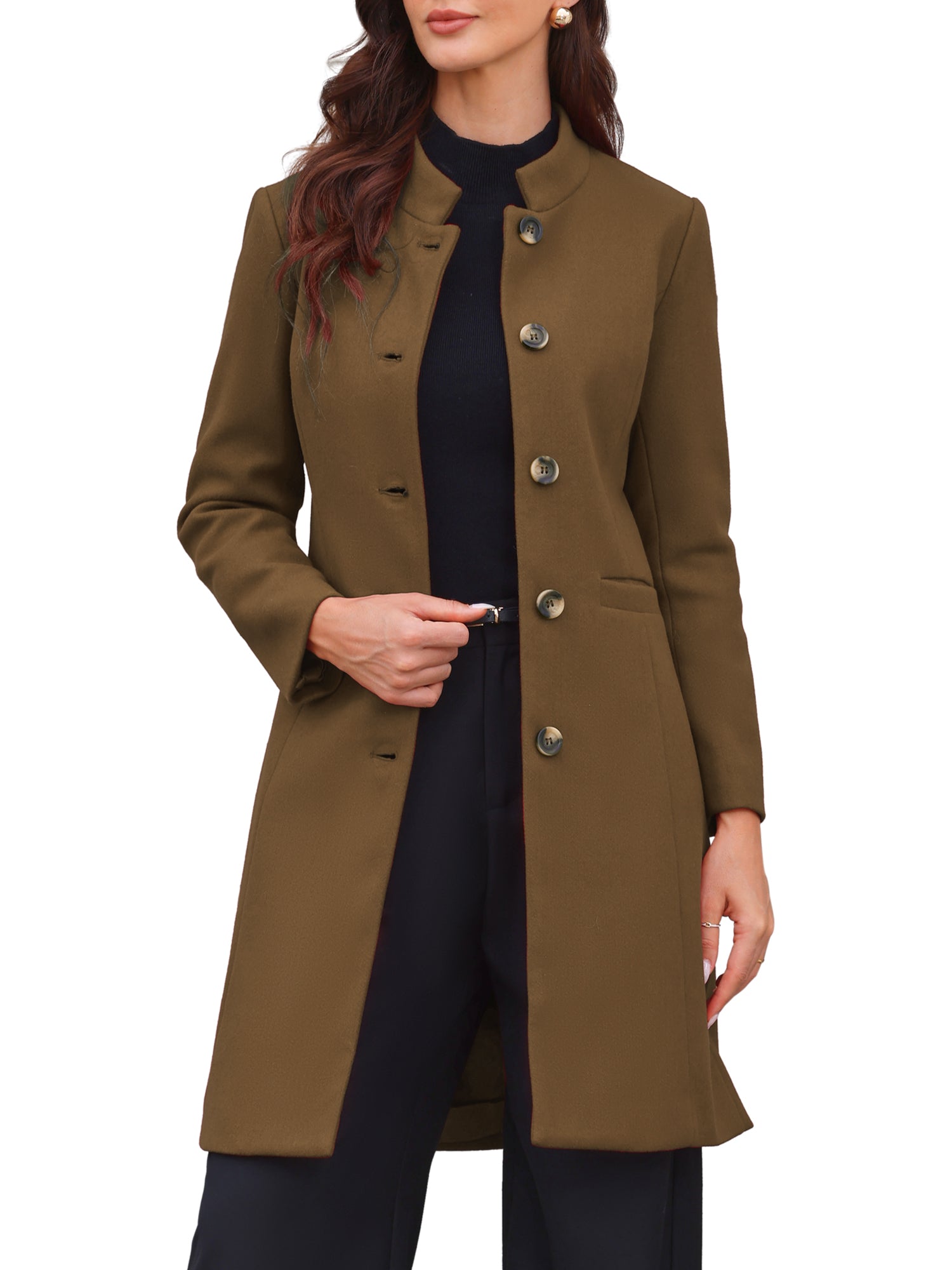 Stand Collar Single Breasted Mid-Long Overcoat