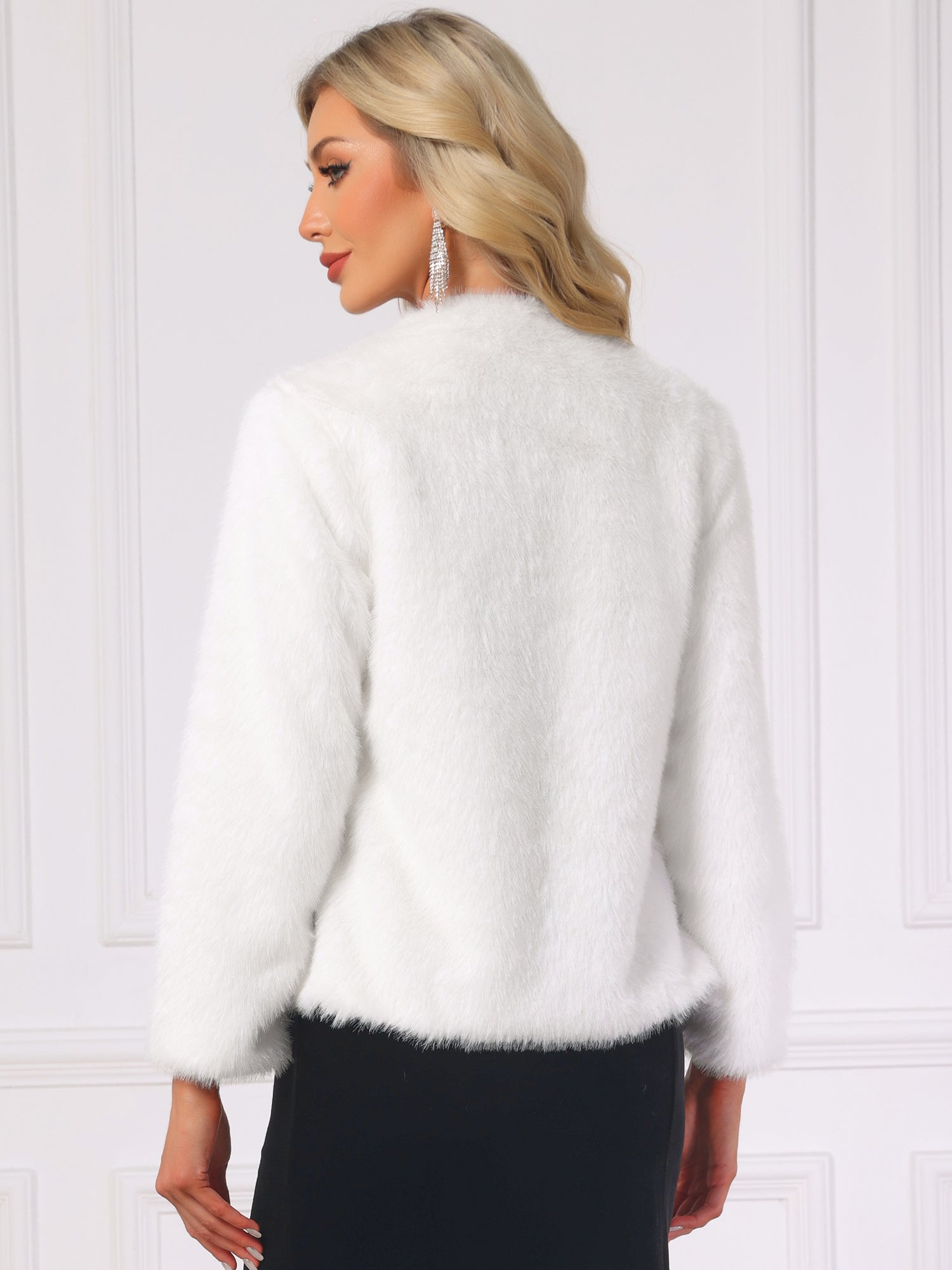 Faux Fur Long Sleeve Open Front Wedding Fluffy Coat