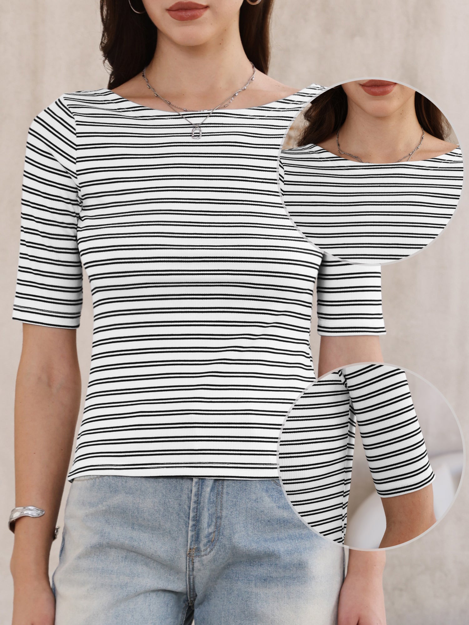 Striped Boat Neck Short Sleeve T-Shirt