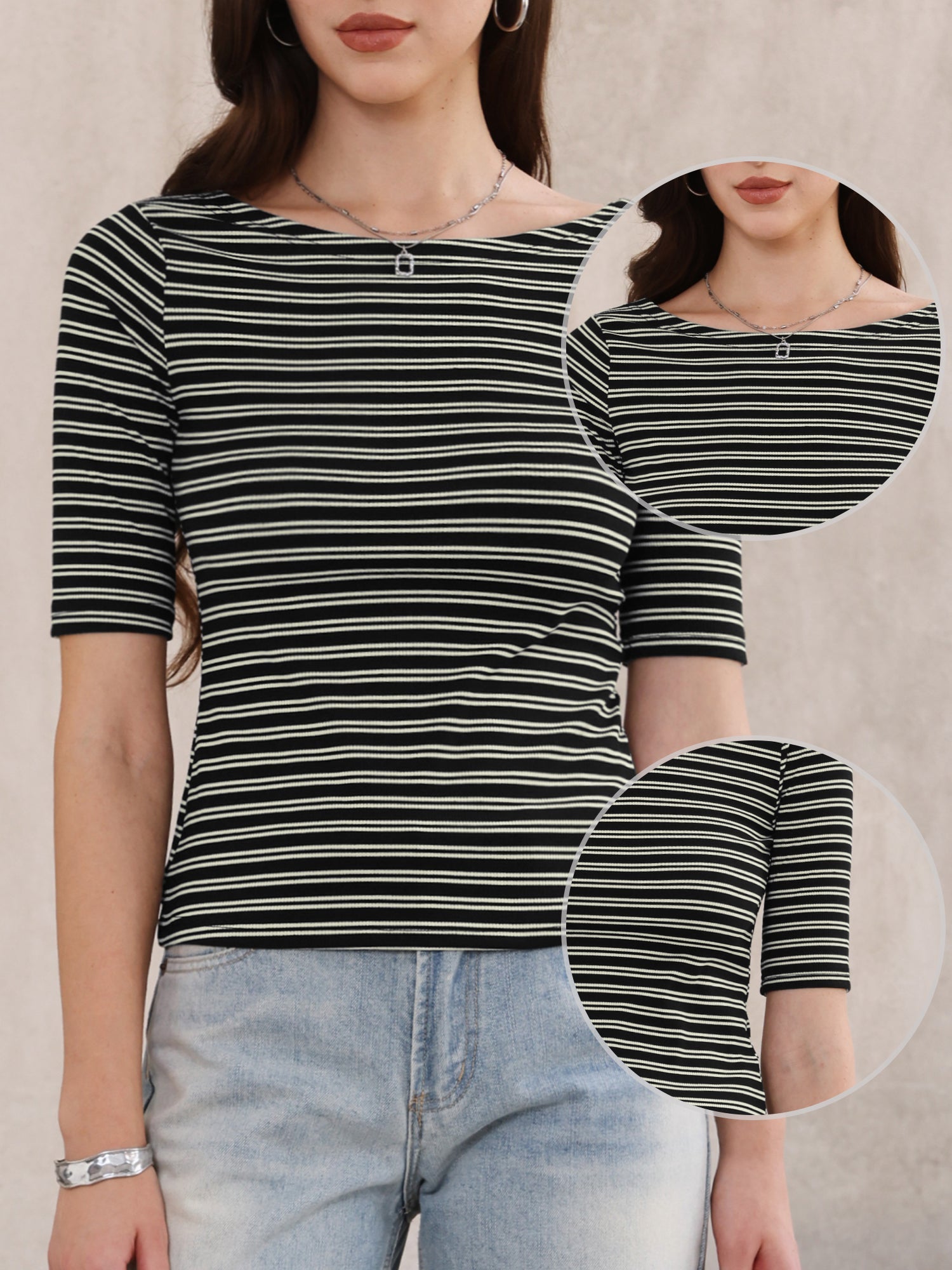 Striped Boat Neck Short Sleeve T-Shirt