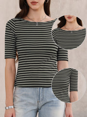 Striped Boat Neck Short Sleeve T-Shirt