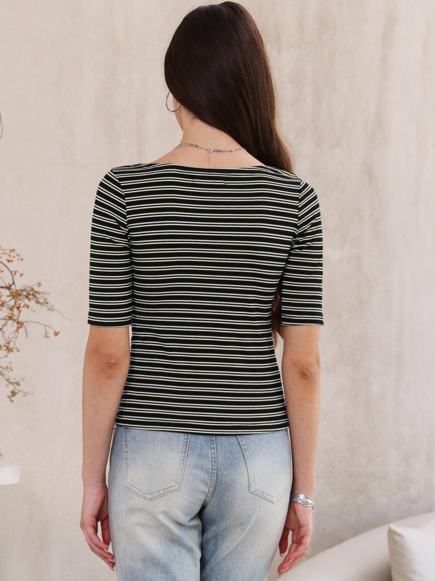 Striped Boat Neck Short Sleeve T-Shirt