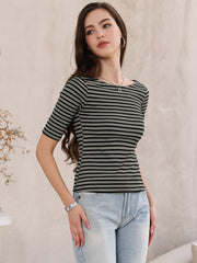 Striped Boat Neck Short Sleeve T-Shirt