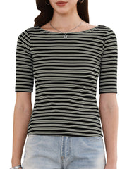 Striped Boat Neck Short Sleeve T-Shirt