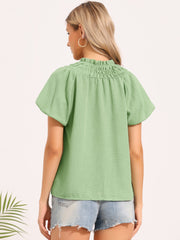 Smocked Ruffled Puff Short Sleeve Casual Summer Top