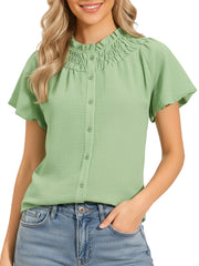 Smocked Ruffled Puff Short Sleeve Casual Summer Top