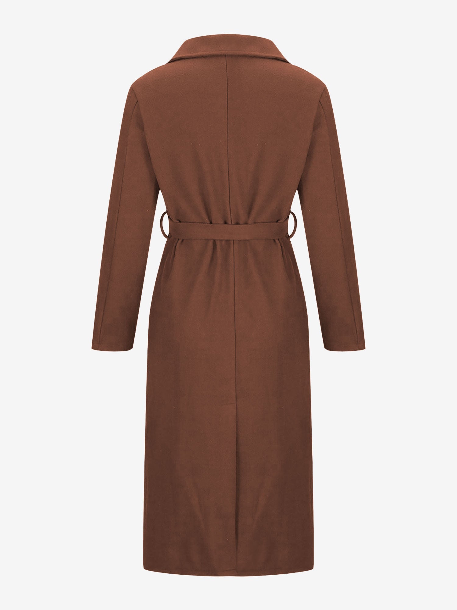 Notched Lapel Long Sleeves Pockets Belted Coat