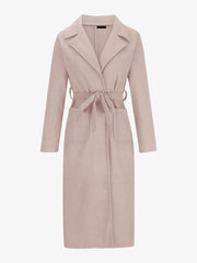 Notched Lapel Long Sleeves Pockets Belted Coat