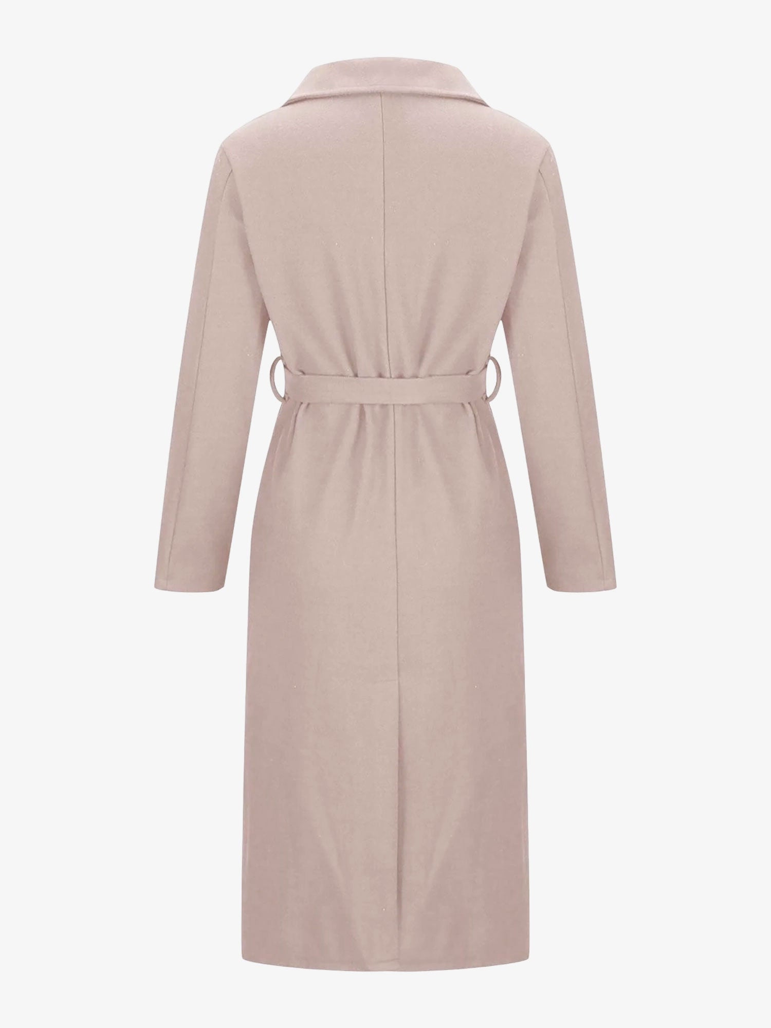 Notched Lapel Long Sleeves Pockets Belted Coat