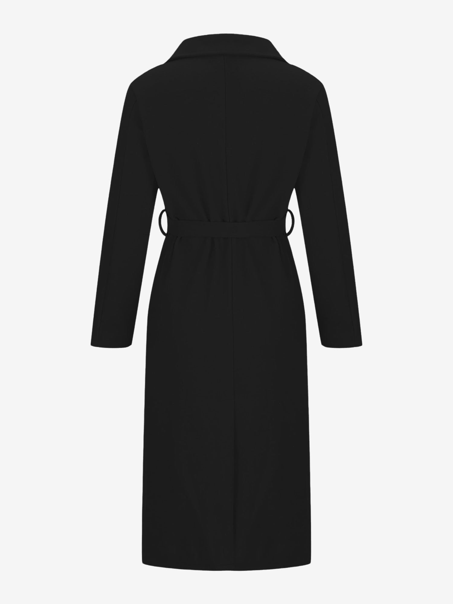 Notched Lapel Long Sleeves Pockets Belted Coat