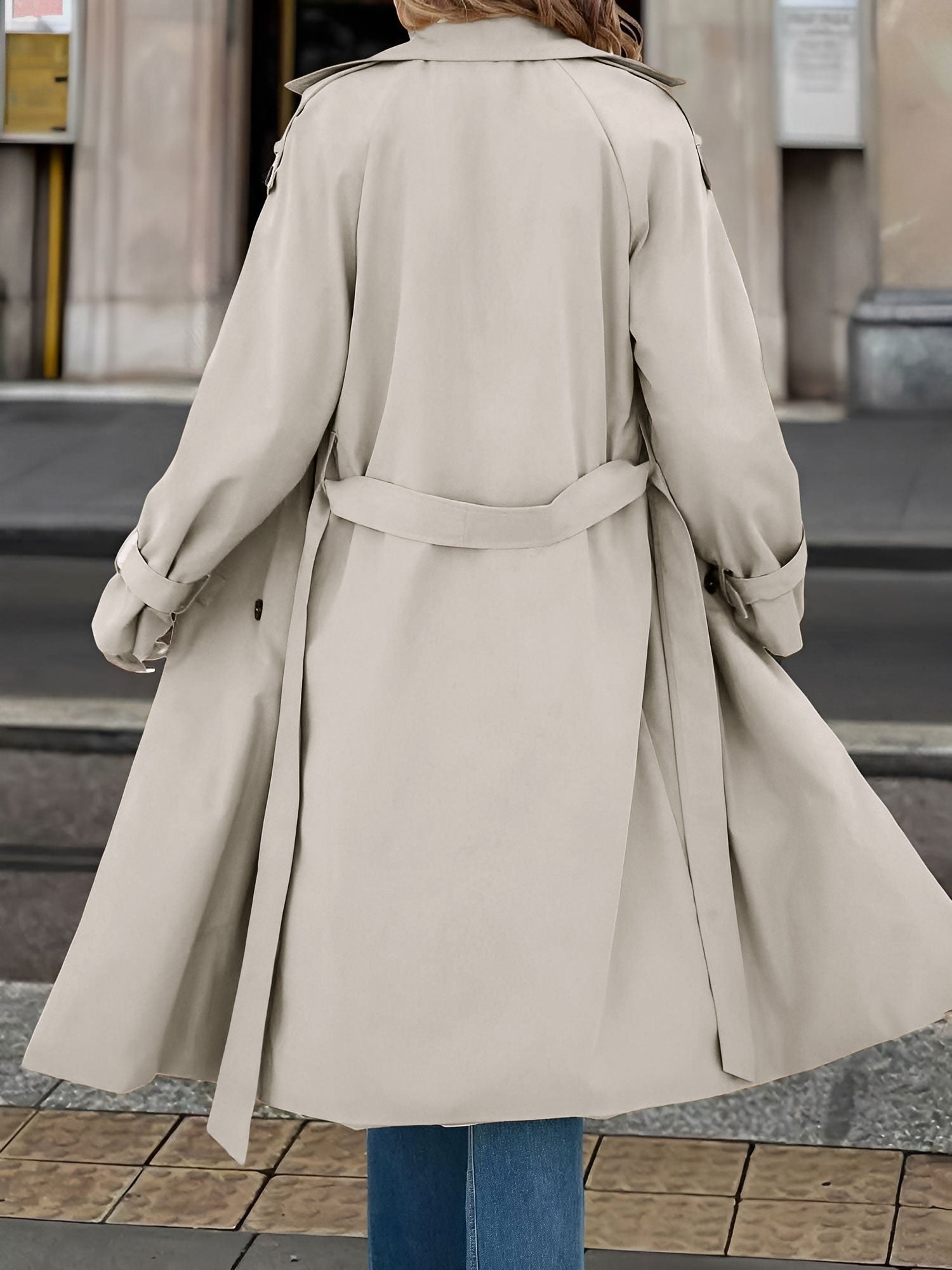 Double Breasted Fleece-Lined Belted Trench Coat