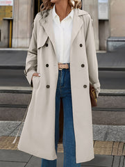 Double Breasted Fleece-Lined Belted Trench Coat