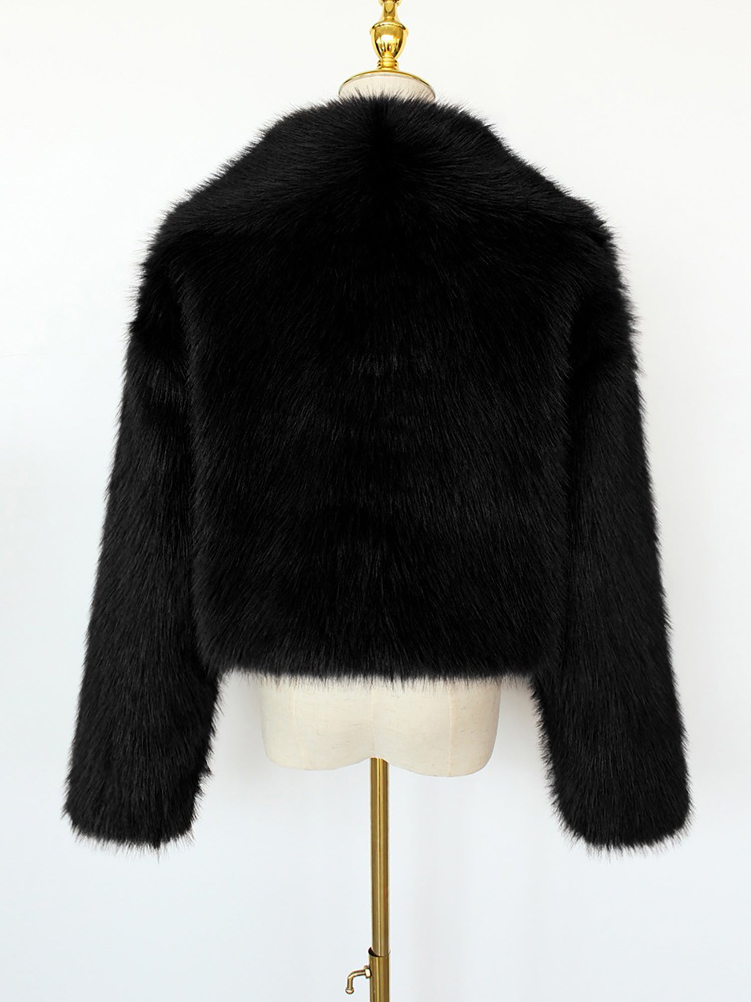 Collared Long Sleeves Cropped Faux Fur Coat