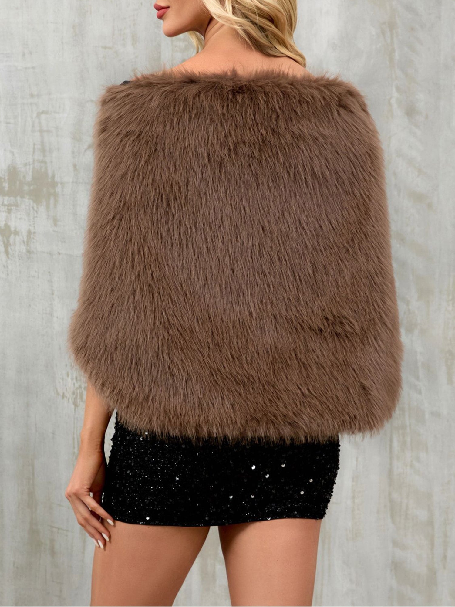 Women Faux Fur Evening Gown Shawl Cape