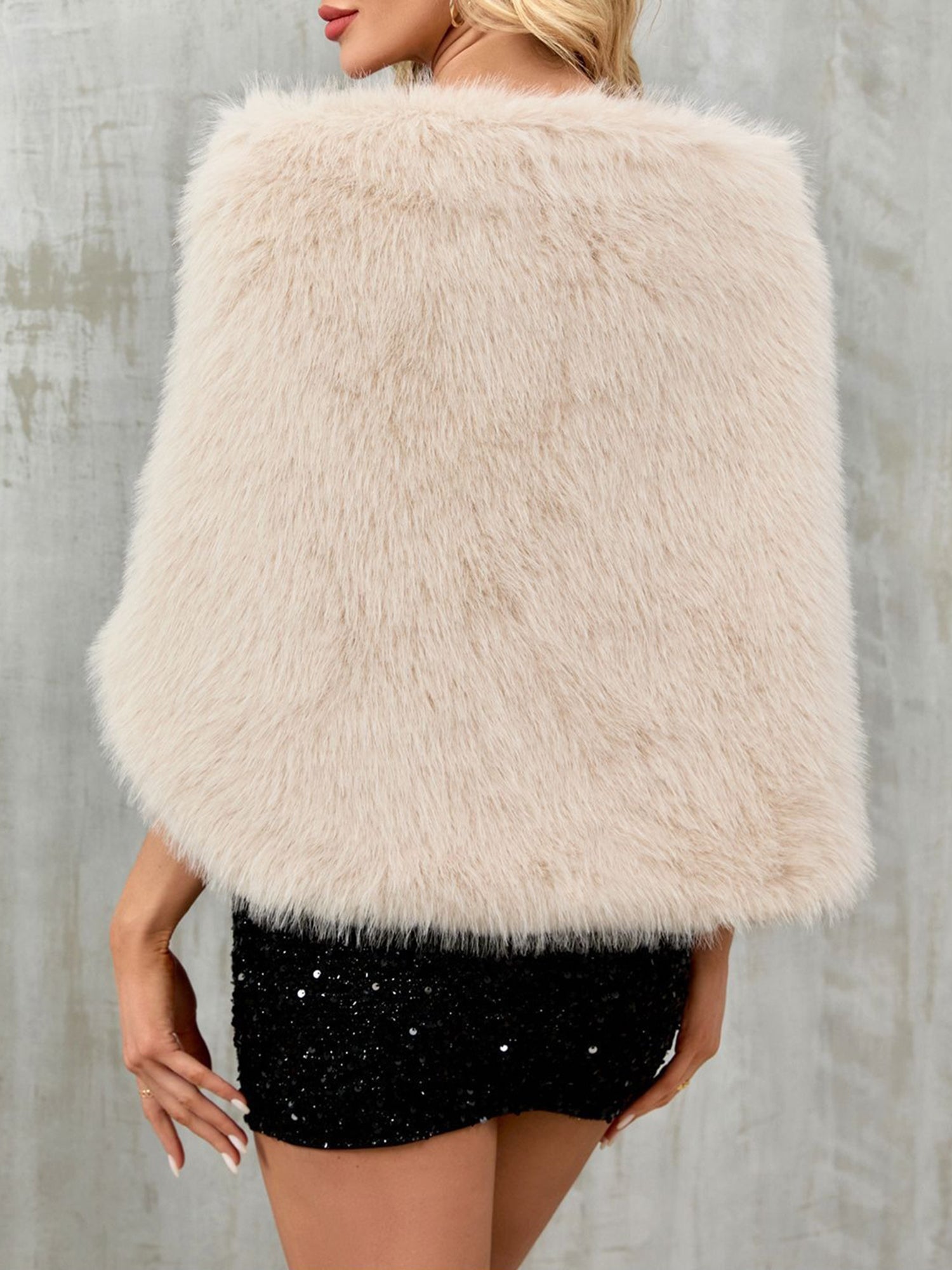 Women Faux Fur Evening Gown Shawl Cape
