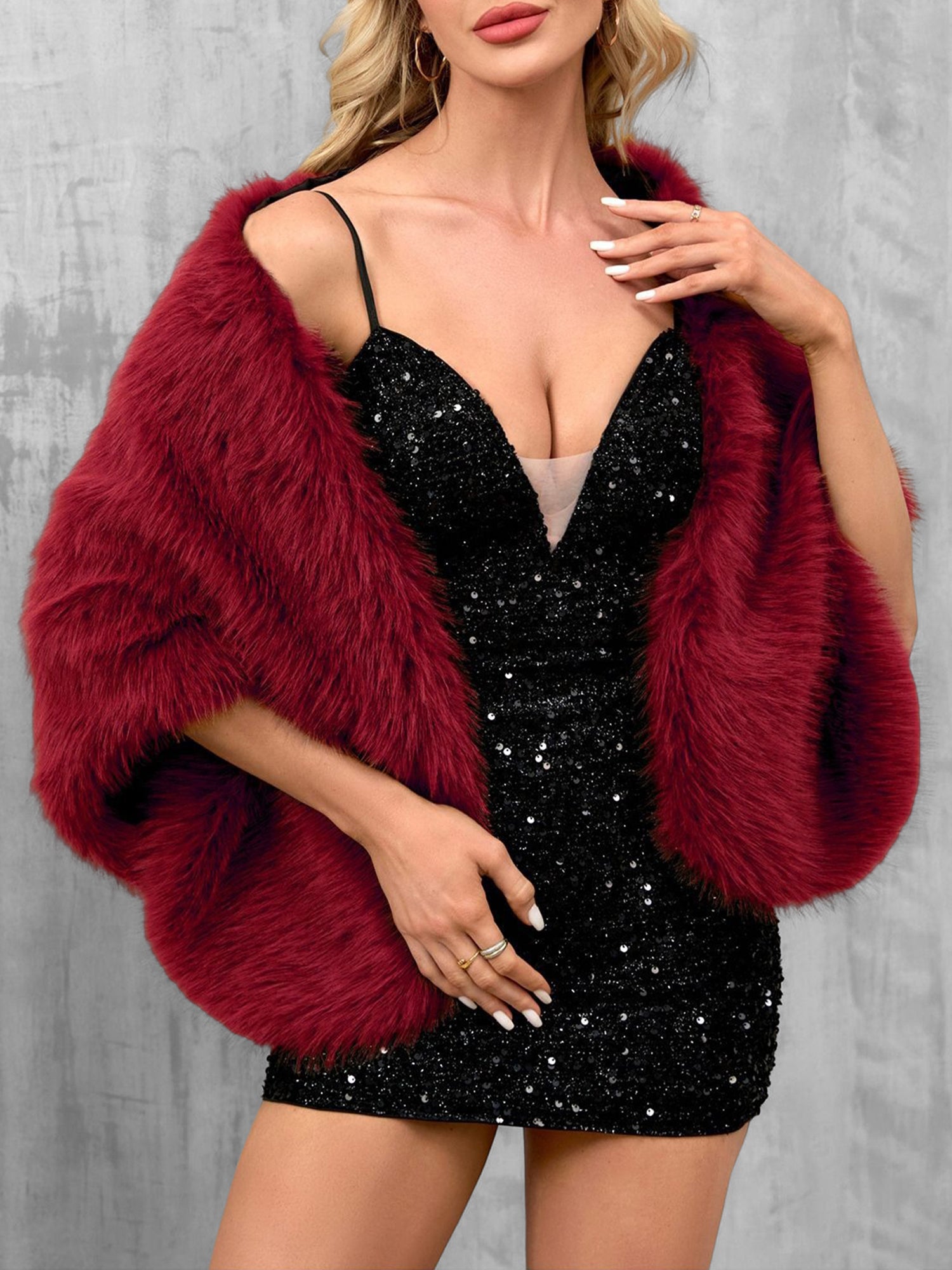 Women Faux Fur Evening Gown Shawl Cape