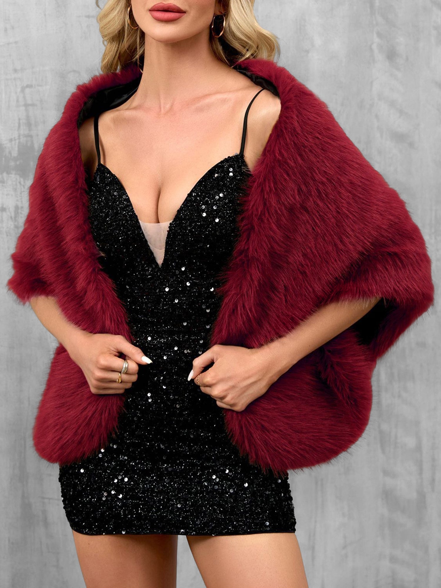Women Faux Fur Evening Gown Shawl Cape