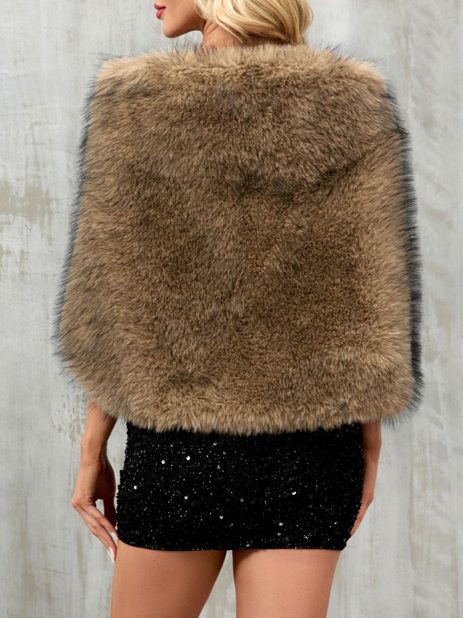 Women Faux Fur Evening Gown Shawl Cape