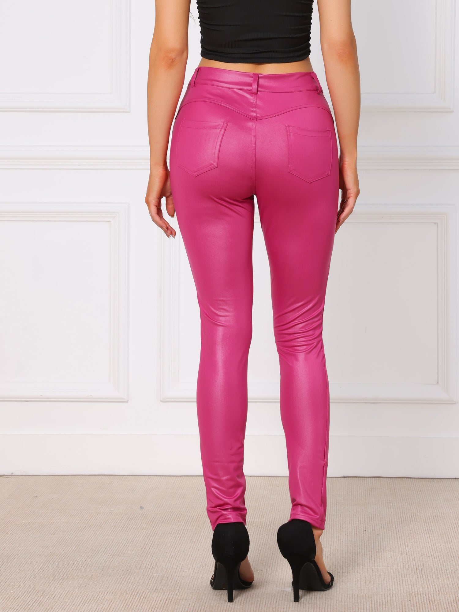 Faux Leather High Waist Stretch Slim Fit Motorcycle Legging Pants