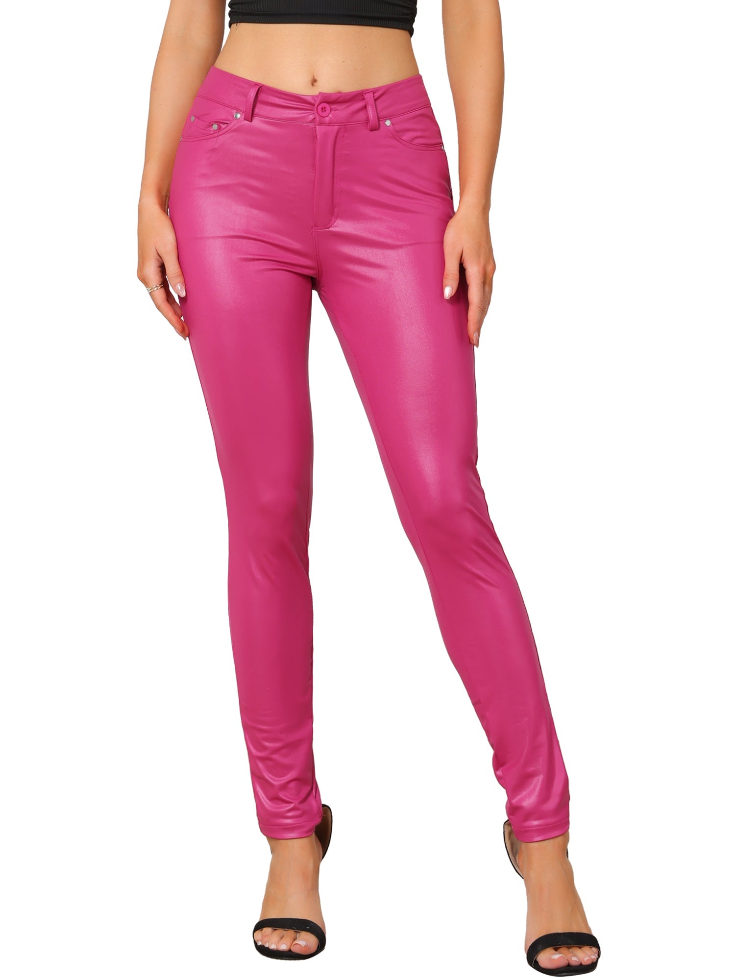Faux Leather High Waist Stretch Slim Fit Motorcycle Legging Pants