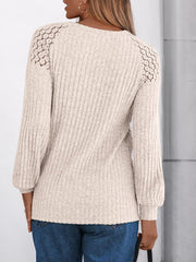 Solid Color Round Neck Buttoned Long Sleeve Blouse