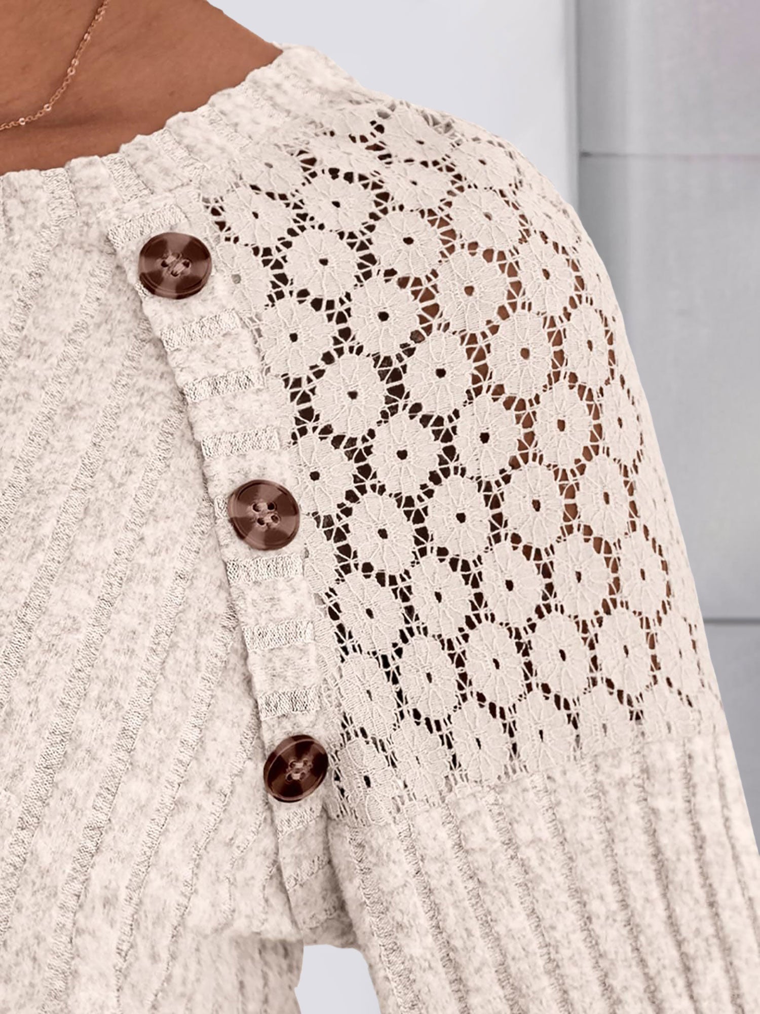Solid Color Round Neck Buttoned Long Sleeve Blouse