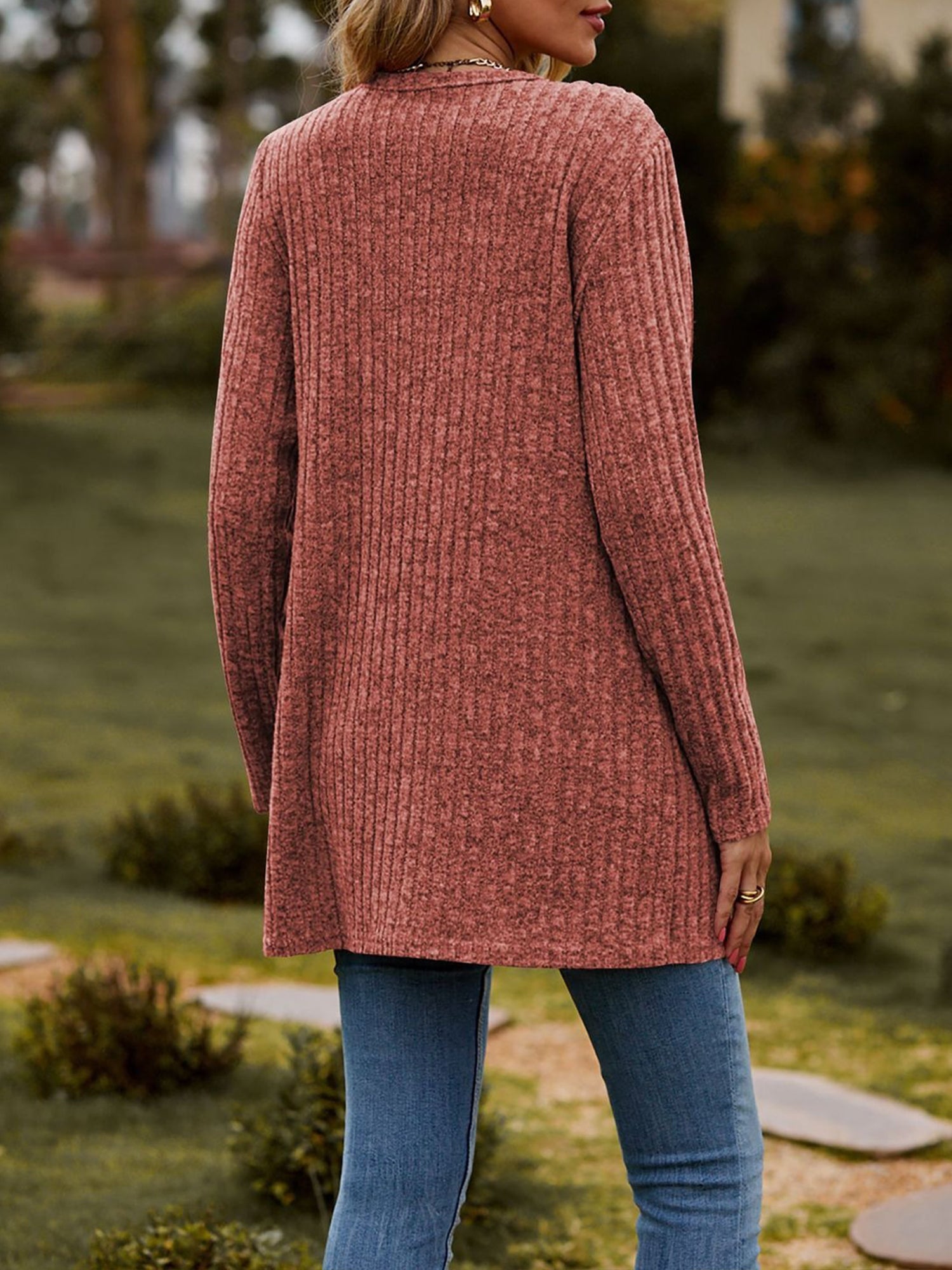 Solid Color Long Sleeve Buttoned Pockets Cardigan
