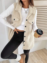 Faux Shearling Button Down Sleeveless Vest
