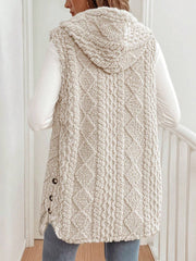 Solid Color Hooded Button Down Furry Sleeveless Vest