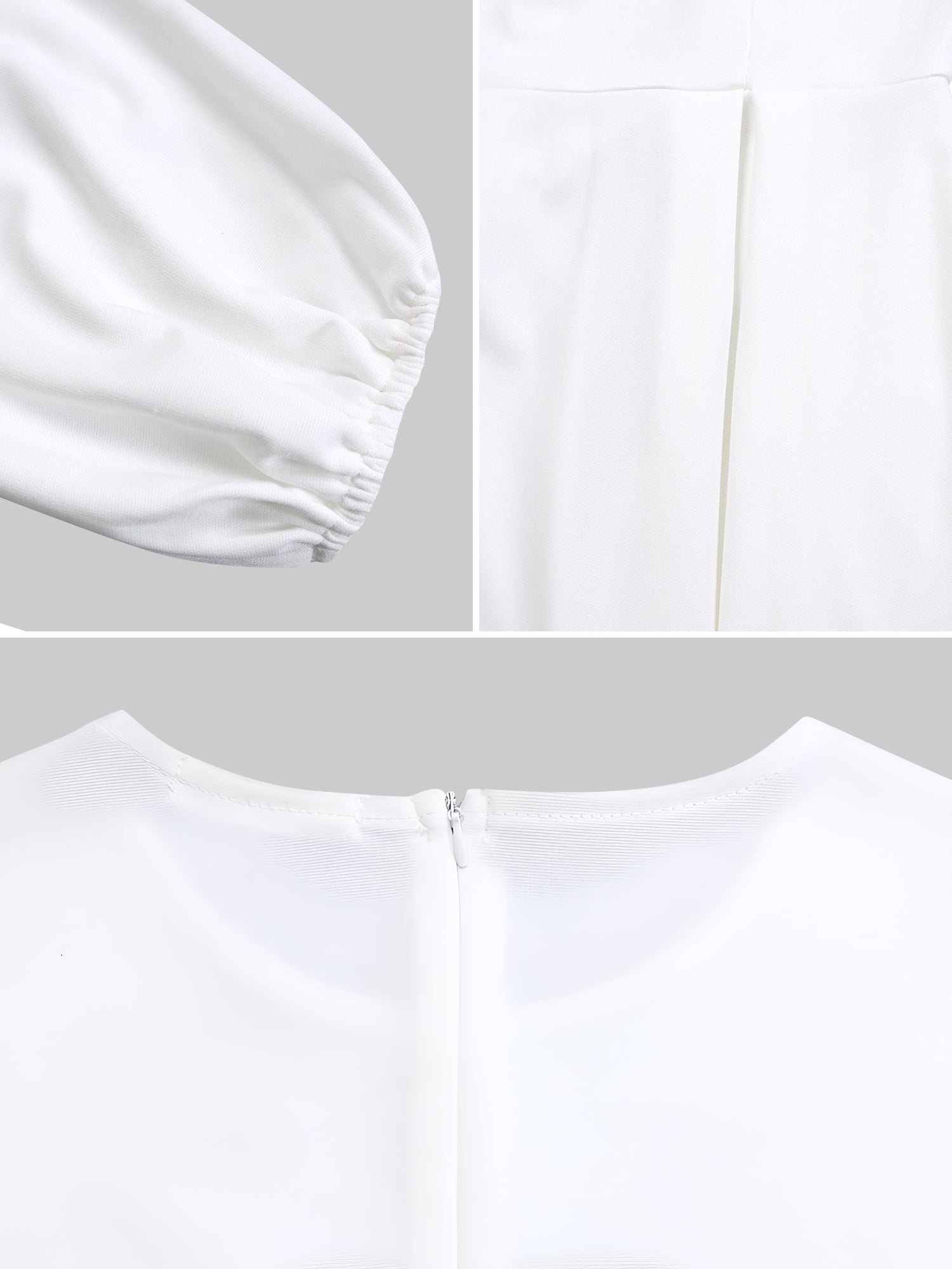 Round Neck Puff Sleeves Belted Midi Work Dress
