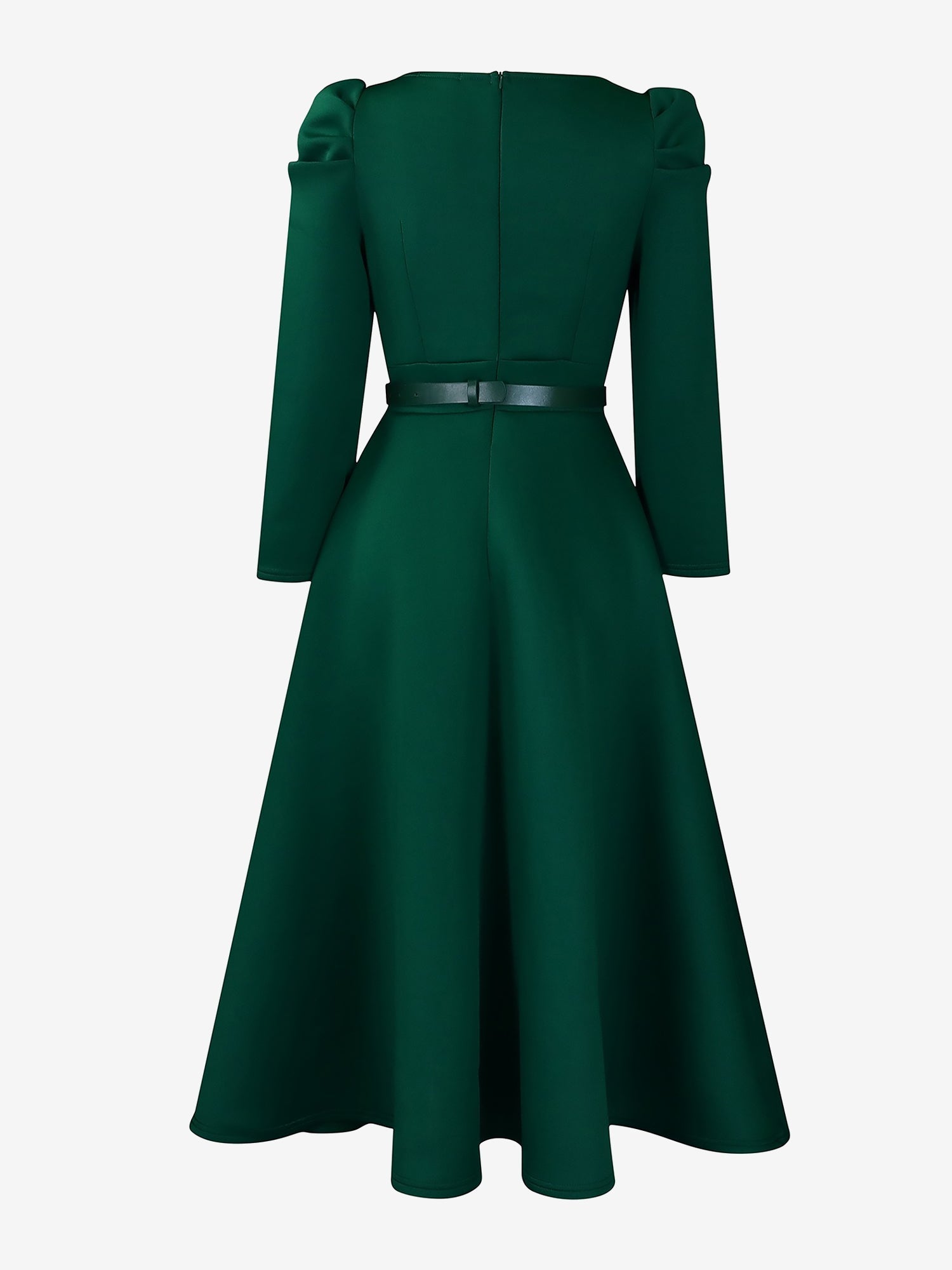 Puff Sleeve Square Neck Belted Midi Dress
