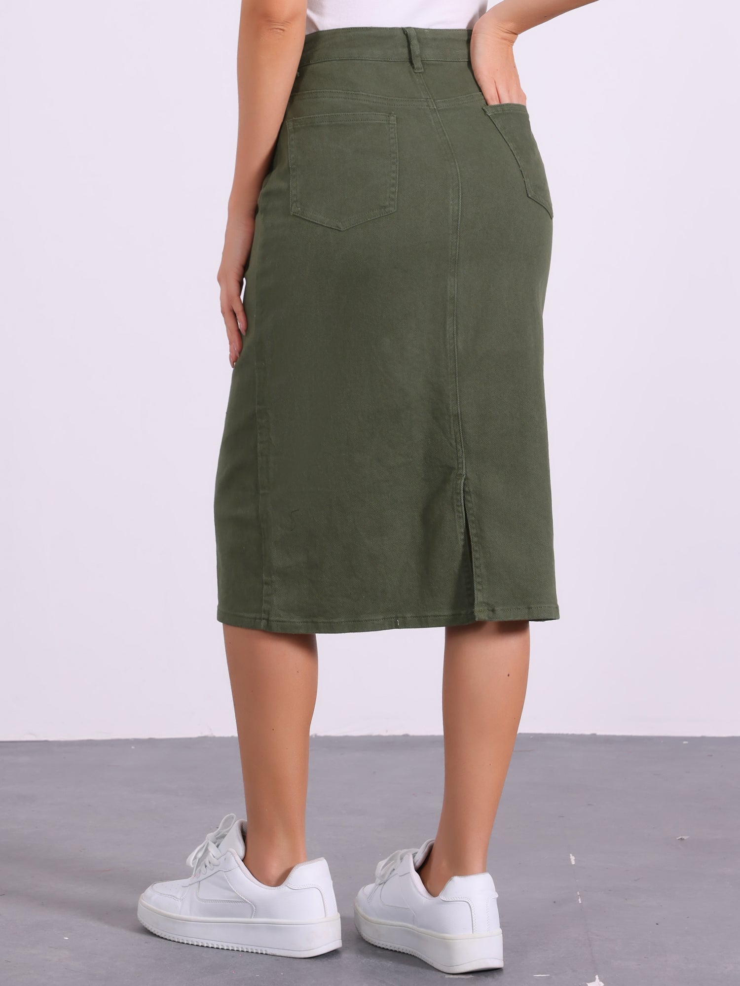 Casual Denim High Waist Stretchy Midi Pencil Jean Skirt