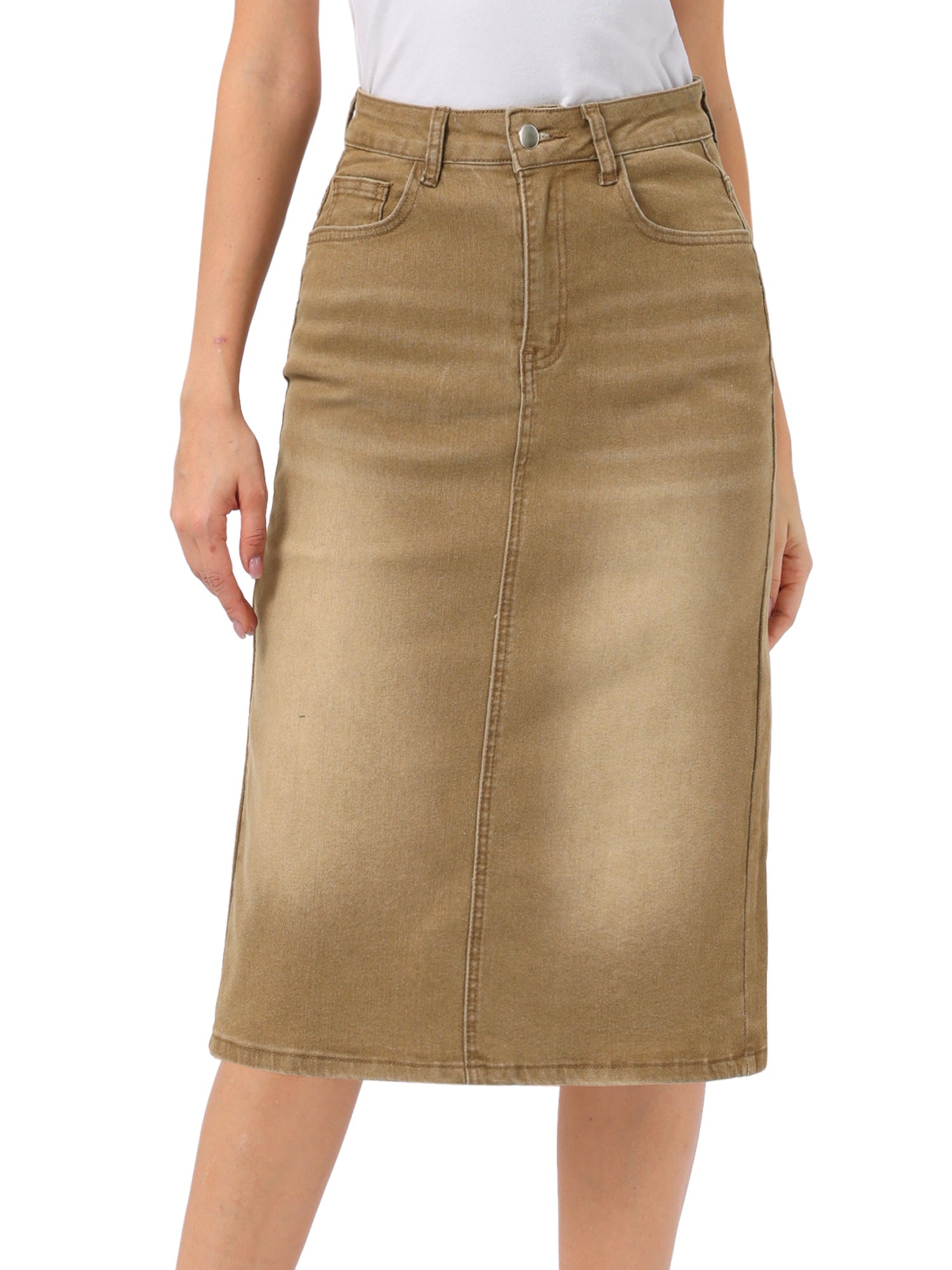 Casual Denim High Waist Stretchy Midi Pencil Jean Skirt