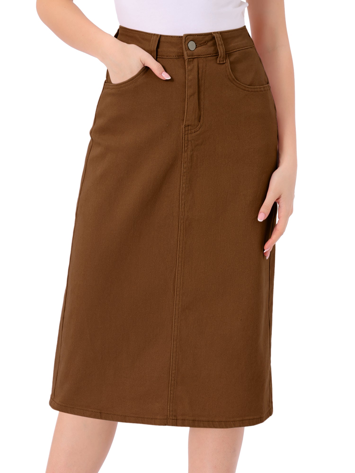 Casual Denim High Waist Stretchy Midi Pencil Jean Skirt