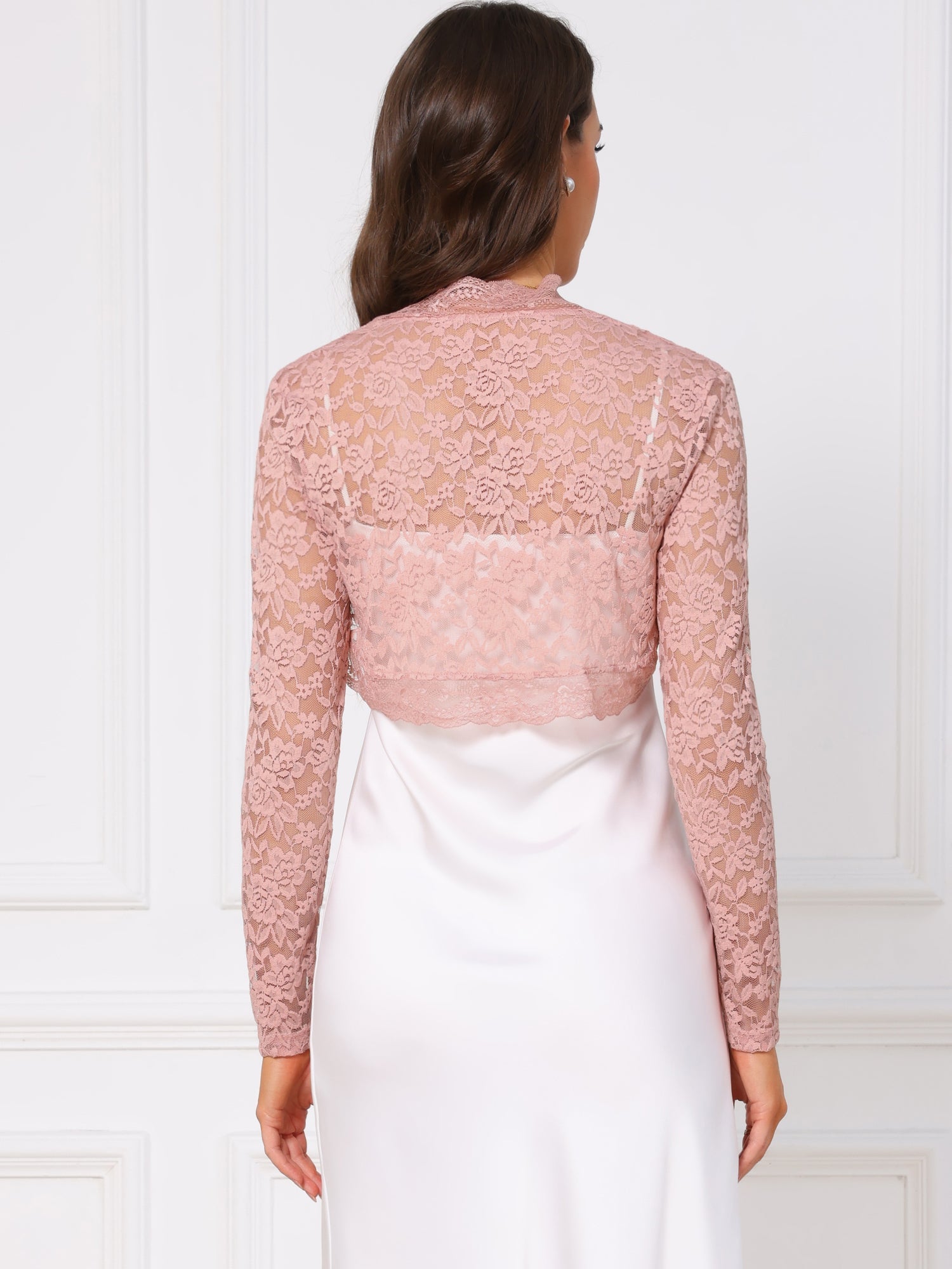 Floral Lace Long Sleeve Open Front Cropped Bolero Shrugs