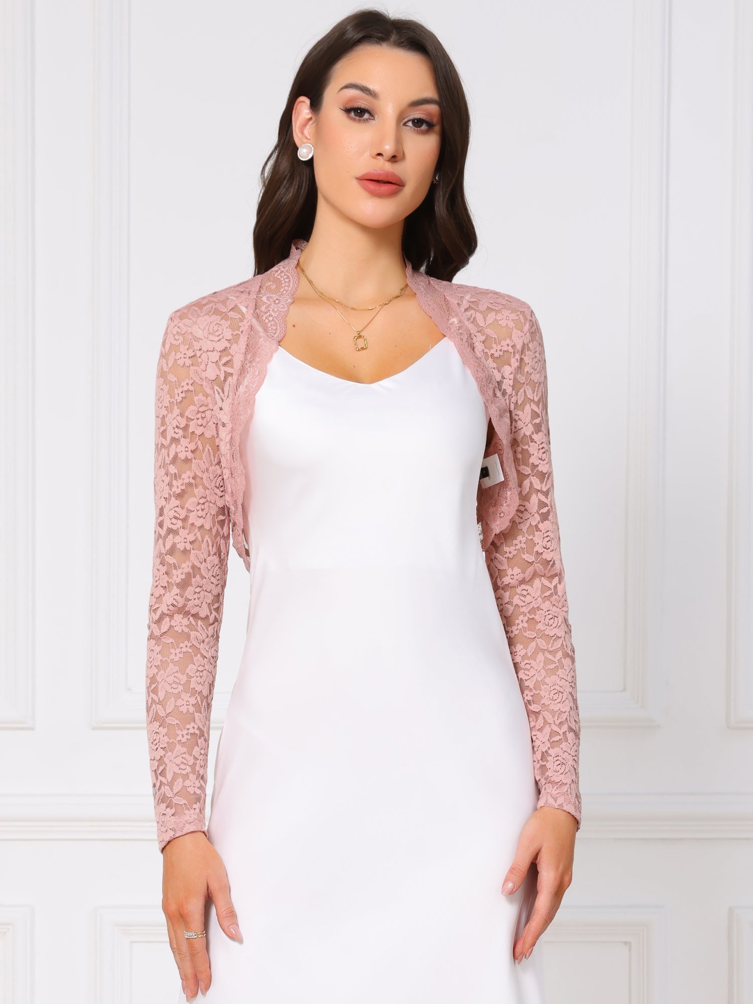 Floral Lace Long Sleeve Open Front Cropped Bolero Shrugs