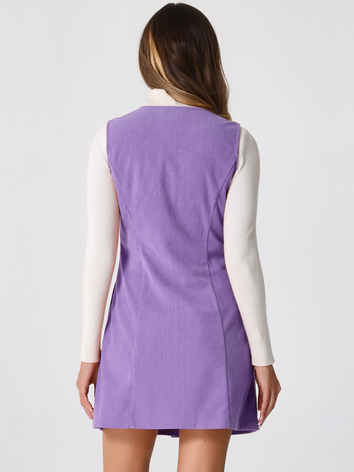 Corduroy Overall Scoop Neck Sleeveless Button Pinefore Dress