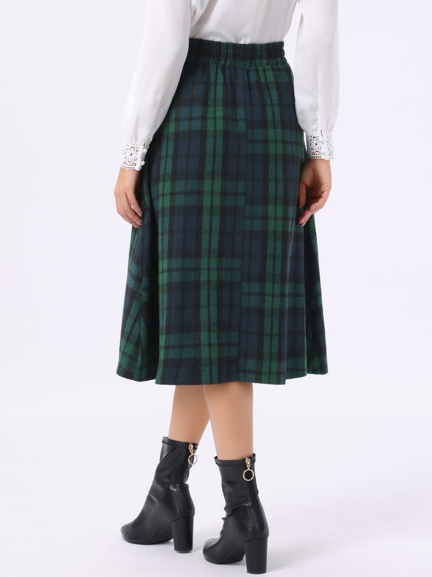 Plaid Vintage Pocketed Midi A-Line Skirt