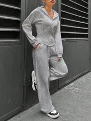 2 Pieces Hooded Zipper Jacket & Elastic Waist Sweatpants Set
