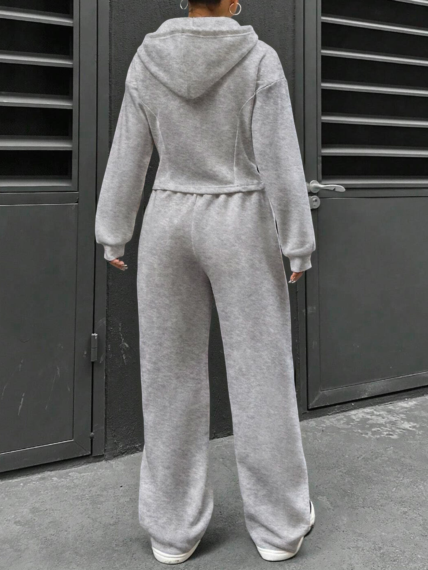 2 Pieces Hooded Zipper Jacket & Elastic Waist Sweatpants Set