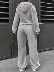 2 Pieces Hooded Zipper Jacket & Elastic Waist Sweatpants Set