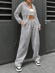 2 Pieces Hooded Zipper Jacket & Elastic Waist Sweatpants Set
