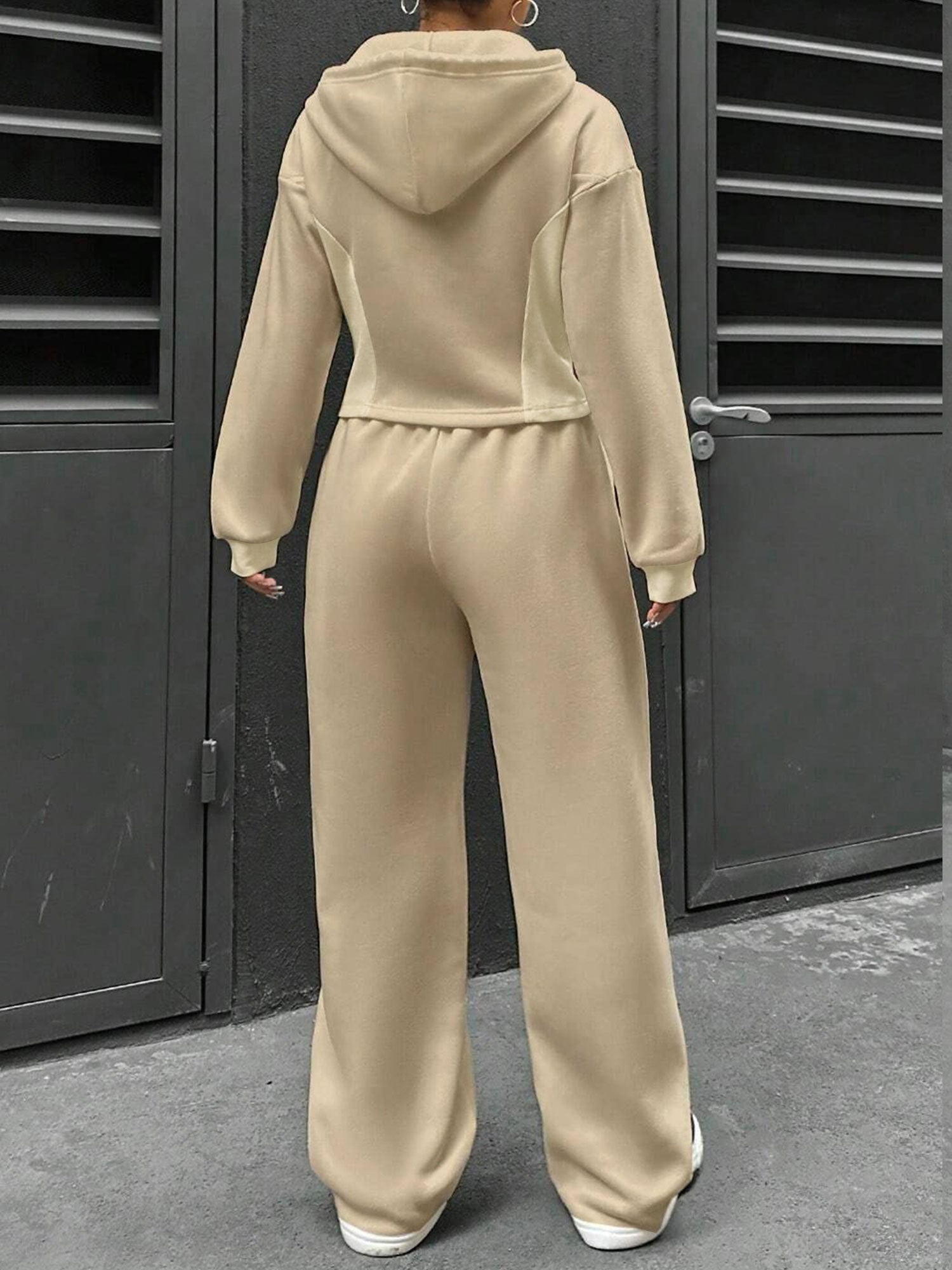 2 Pieces Hooded Zipper Jacket & Elastic Waist Sweatpants Set