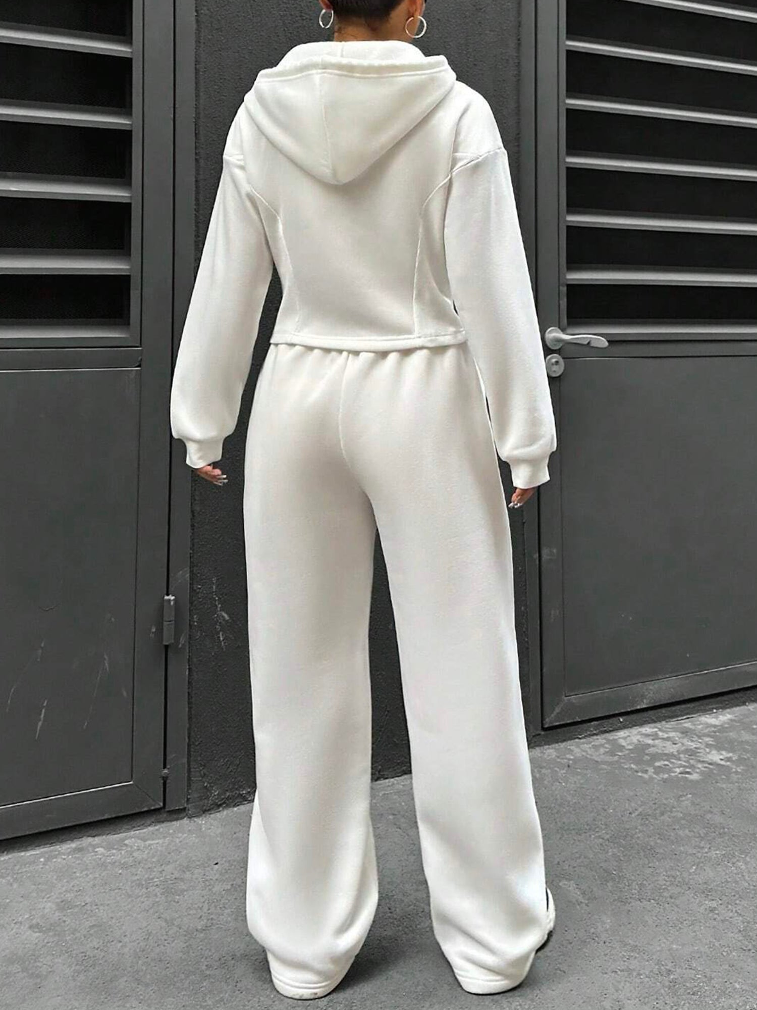 2 Pieces Hooded Zipper Jacket & Elastic Waist Sweatpants Set